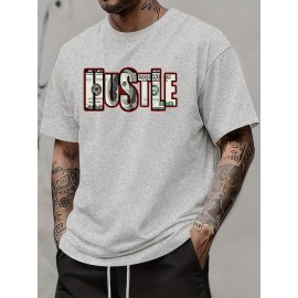 Men's Hustle Graphic T-Shirt - Casual Streetwear Style, Unisex Short Sleeve Tee with Bold Money Print, Lightweight Polyester Blend, Summer Essential for Men and Women, Unisex Tshirt | Bold Print Shirt | Money Theme Apparel