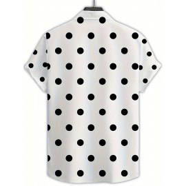 Men'S Casual Short Sleeve Shirt with 3D Black Polka Dot Pattern, Open Collar, Button-Up Front, Lightweight Summer Fabric, Perfect for Casual Attire or Casual Outings, Casual Summer Wear | Polka Dot Shirt | Stylish Button Details, Polka Dot Shirt
