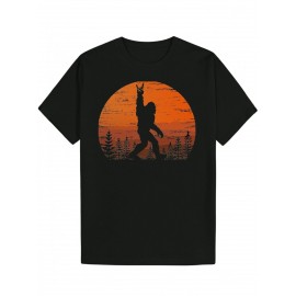 [1pc Funny Graphic T-Shirt] 1pc Men'S Casual Summer T-Shirt, Black Polyester Knit with Silhouette Graphic, Round Neck, Short Sleeve, Breathable Fabric, Regular Fit - Humorous Vintage Style Gift for Men