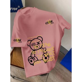 Men's Graphic T-Shirt - Relaxed Fit Streetwear Tee with Fearless Bear Design, White Crew Neck Shirt for Casual Summer Outfits & Edgy Fashion Statements, Machine Washable Top, Distressed Lettering, Durable Print