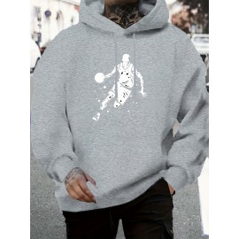 Men's Hooded Sweatshirt - All-Season Lightweight Pullover Hoodie, Light Grey/White Basketball Graphic, Regular Fit Casual Streetwear for Sports & Casual Attire, Basketball Hoodie, Durable Fabric