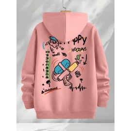 [Three-Piece Hoodie Set] Three-Piece Set Of Fashionable Element Print Hoodies, Men's Casual Pullover Sweatshirt With Long Sleeves, Slightly Stretchy Knit Polyester Fabric, Regular Fit Men's Hoodie