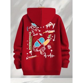 [Three-Piece Hoodie Set] Three-Piece Set Of Fashionable Element Print Hoodies, Men's Casual Pullover Sweatshirt With Long Sleeves, Slightly Stretchy Knit Polyester Fabric, Regular Fit Men's Hoodie