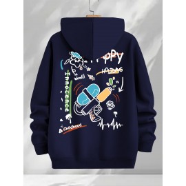 [Three-Piece Hoodie Set] Three-Piece Set Of Fashionable Element Print Hoodies, Men's Casual Pullover Sweatshirt With Long Sleeves, Slightly Stretchy Knit Polyester Fabric, Regular Fit Men's Hoodie