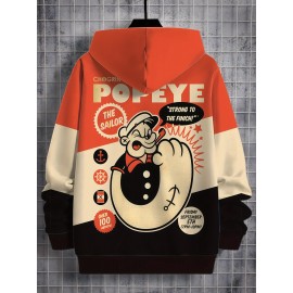 Men'S Popeye The Sailor Fresh Power 3D Print Hoodie - Casual Long Sleeve, Vibrant Orange & Black Graphic Pullover with 