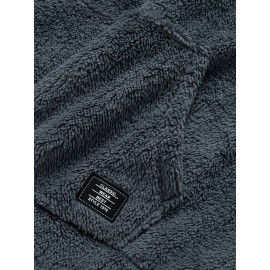 Men's Heavyweight Plush Hoodie - Winter Thermal Pullover Sweatshirt with Kangaroo Pocket, Dark Grey/Black Color Block Hooded Sweater for Cold Weather, Machine Washable Loose Fit Casual Outerwear, Ribbed Cuffs And Hem