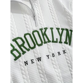 Jacquard Preppy Collared Neck Long Sleeve Embroidered Loose Fit Regular Length Knit Fabric Hoodie