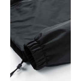 [Trendy Hooded Jacket] Trendy Black Men's Casual Hooded Jacket | Long Sleeves, Drawstrings, Functional Zippers, Teddy Bear Logo, Spring/Fall Windbreaker