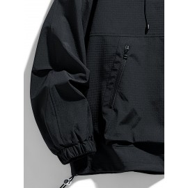 Men's Black Hooded Windbreaker Jacket - Lightweight, Polyester, Long Sleeve, Zipper Closure | Casual, Wind Protection for Spring & Fall