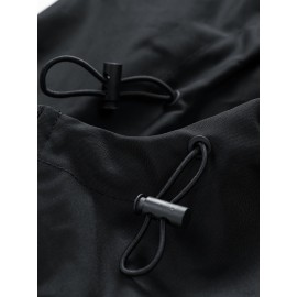 Men'S Casual Hooded Windbreaker Jacket with Star Design - Black, Long Sleeve, Zippered, Polyester Lining, Casual Outdoor Wear for Spring and Fall, Casual Outerwear | Star Print Jacket | Adjustable Hood, Essential Jacket