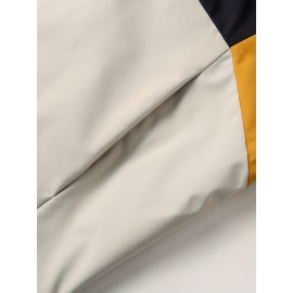 [Casual Hooded Jacket] Durable Polyester Men's Hooded Jacket | Casual Color Block Zip-Up Windbreaker, Machine Washable, Ideal for All Seasons, Windbreaker Jacket, P5