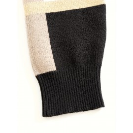 Men'S High-Neck Sweater with Striped Sleeves - Casual Knit Pullover for Fall & Winter, Beige & Black, Skinny Fit, Comfortable Clothing | Casual Style | Knit Construction, Sweater Hoodie