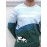 Cozy Fall | Cozy Fall Cow Print Sweater for Men - Casual Long Sleeve, Thick Knit, Acrylic, Crew Neck, Green & Blue Design with Black and White Cow, Perfect for Fall/Winter, Fall Winter Apparel | Playful Design | Acrylic Knitwear