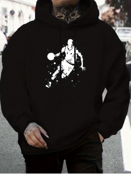 Men's Hooded Sweatshirt - All-Season Lightweight Pullover Hoodie, Light Grey/White Basketball Graphic, Regular Fit Casual Streetwear for Sports & Casual Attire, Basketball Hoodie, Durable Fabric