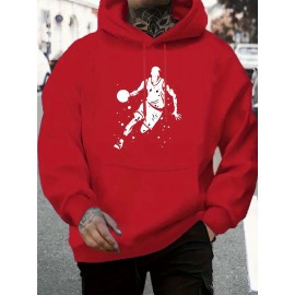 Men's Hooded Sweatshirt - All-Season Lightweight Pullover Hoodie, Light Grey/White Basketball Graphic, Regular Fit Casual Streetwear for Sports & Casual Attire, Basketball Hoodie, Durable Fabric