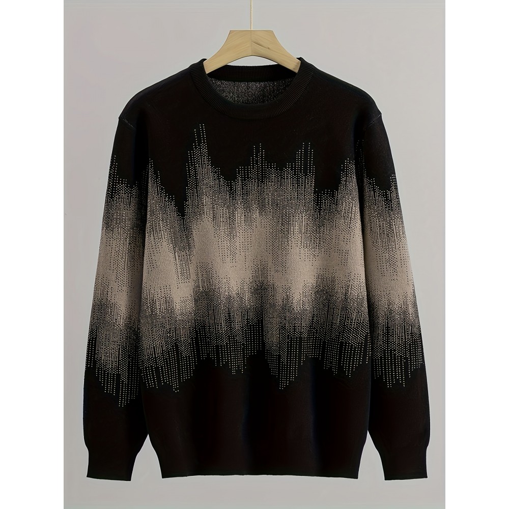 Men's Casual Gradient Color-Block Knit Sweater - Soft Stretch Round Neck Pullover, Machine Washable Slim Fit for Autumn Winter, Cute Sweaters, Durable Winter Wear, Medium Elasticity Fabric