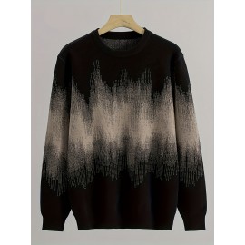 Men's Casual Gradient Color-Block Knit Sweater - Soft Stretch Round Neck Pullover, Machine Washable Slim Fit for Autumn Winter, Cute Sweaters, Durable Winter Wear, Medium Elasticity Fabric