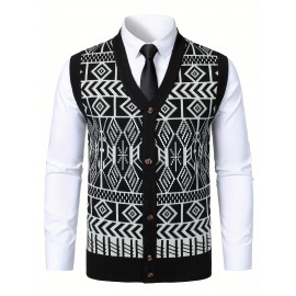 [Casual Cardigan Vest] Casual Color Block Men's Plaid Knit Cardigan Vest | Sleeveless, Regular Fit, V-Neck with Buttons - for Spring/Fall